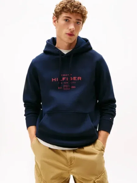 Hanorac cu glugă Tommy Hilfiger albastru