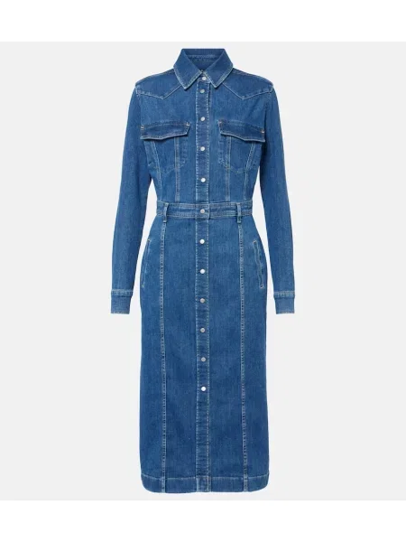 Sukienka jeansowa 7 For All Mankind do kolan garniturowa niebieska