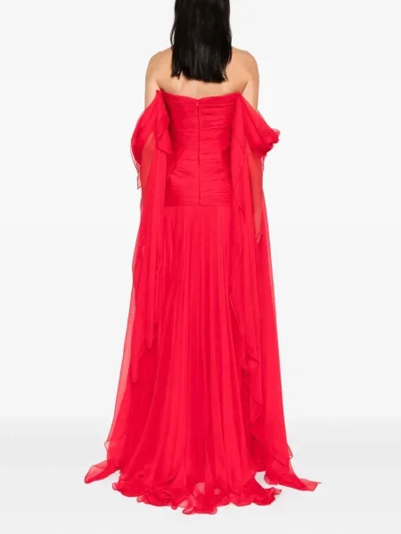 Rochie M.marquise cu volane plisată de costum roșu