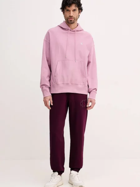 Calvin Klein Jeans bluza z kapturem gładka różowy