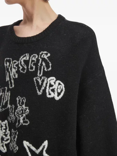 Pulover Izzue cu imagine cu decolteu rotund negru