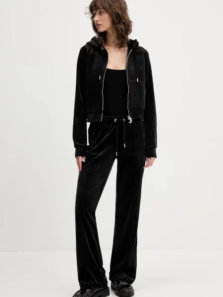 Велюрова кофта Juicy Couture з капюшоном однотонна чорний