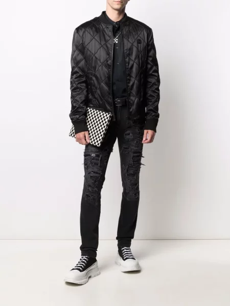 Džíny Philipp Plein s dírami se síťovinou černé