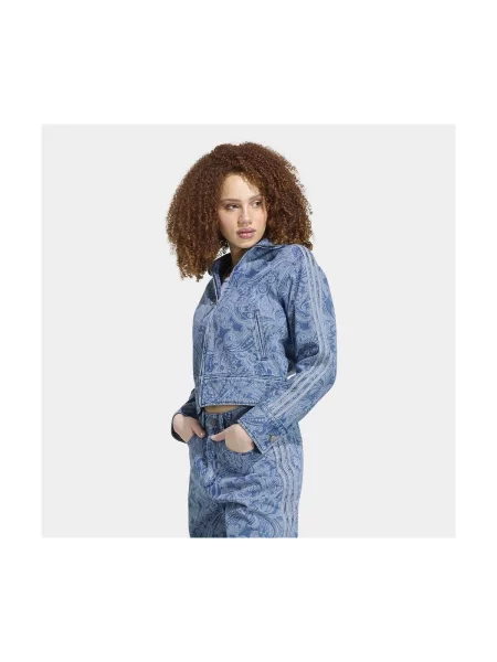 Adidas Džínsová bunda Liberty London Firebird Denim Tracktop modrá