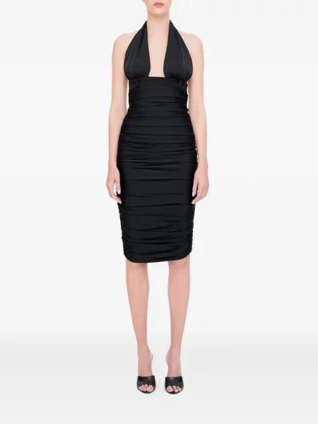 Rochie midi Medeea cu volane cu gât halter negru