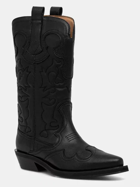 GANNI kowbojki Mid Shaft Embroidered Western Boot na słupku czarny