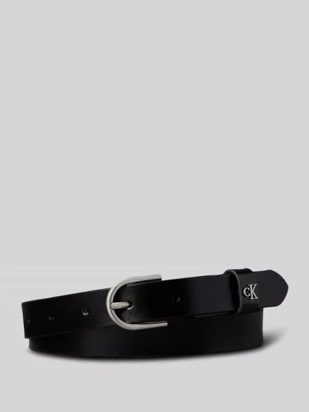 Pasek z naturalnej skóry z detalem z logo Ck Calvin Klein czarny