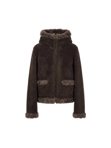Kurtka skórzana Moncler brązowa