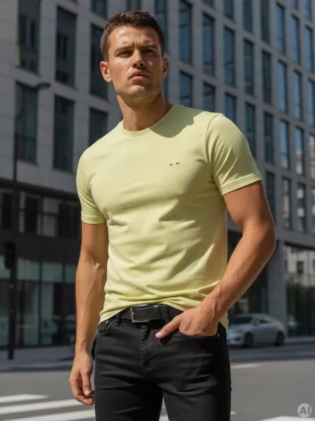 T-shirt basic z haftem Dstreet żółty