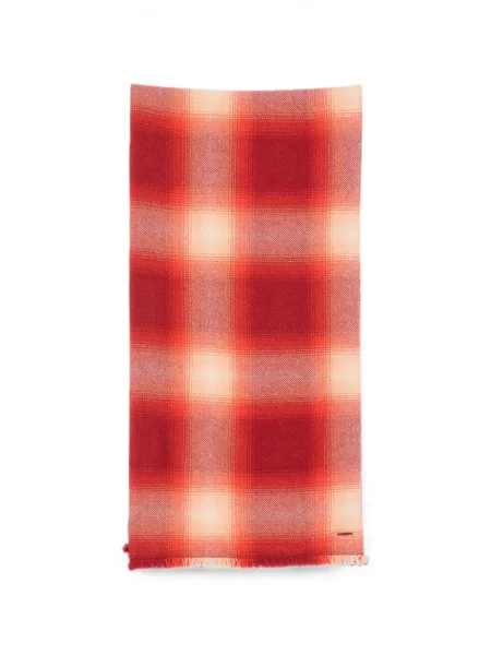 Fular God's True Cashmere cu franjuri din cașmir în carouri roșu