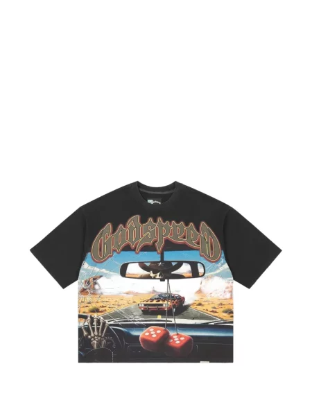 Tricou Godspeed cu imagine alergare negru