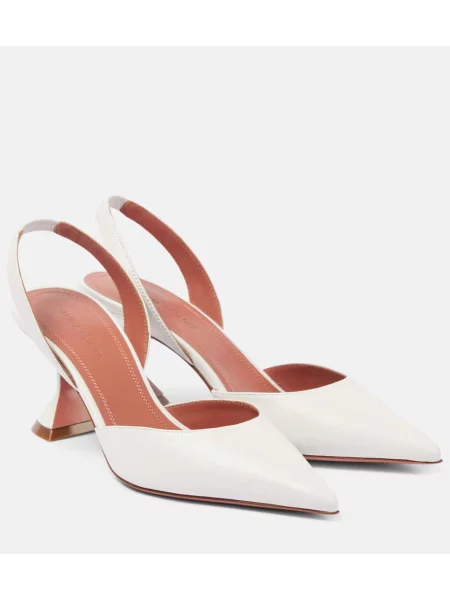 Pantofi cu toc Amina Muaddi din piele slingback alb