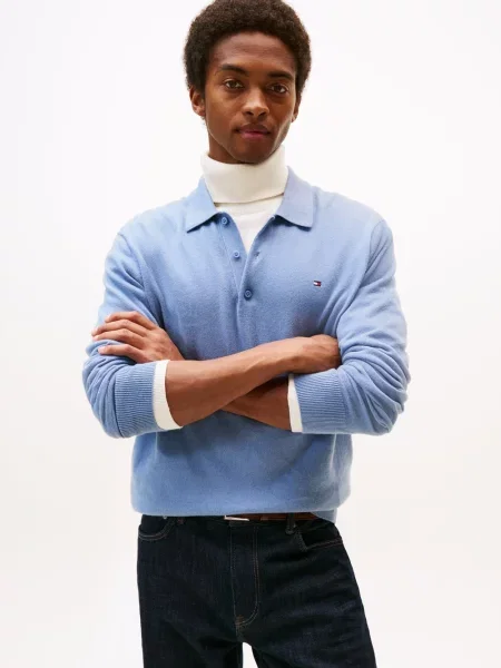 Tommy Hilfiger Sweter z zawartością kaszmiru Mężczyźni M niebieski