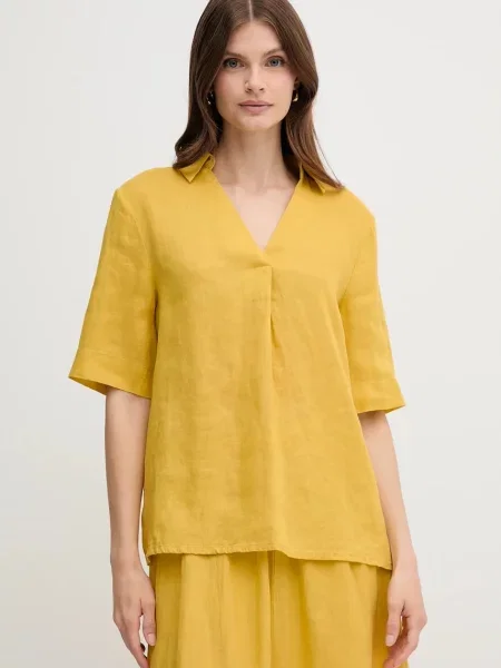 Ленена блуза United Colors of Benetton дамска с изчистен дизайн жълто