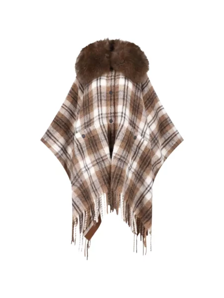 Gulerat geacă Moncler Grenoble în carouri cu blană maro