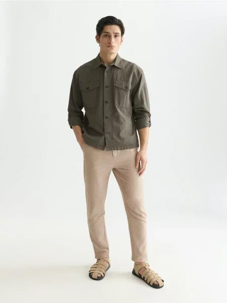 Scotch & Soda spodnie materiałowe z zawartością lnu Mężczyźni brązowy