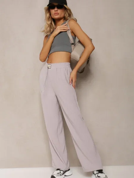 Pantaloni Deschis Largi cu Lant in Loc de Snur Ostaria gri