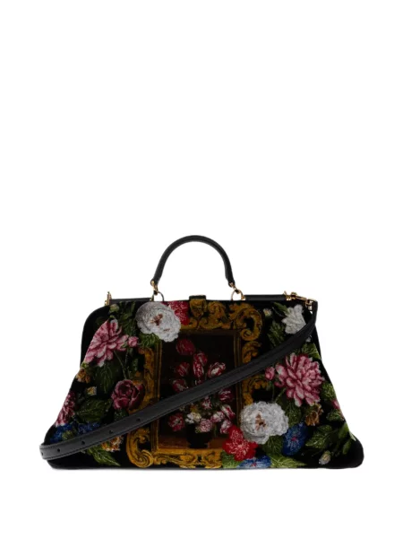 Geantă shopper Dolce & Gabbana cu model floral cu imagine negru