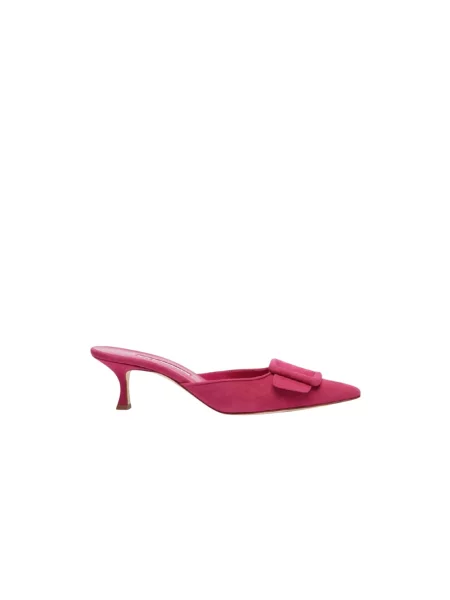 Klapki mules Manolo Blahnik skórzane różowe