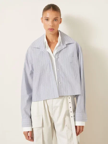 Acne Studios Košilová Halenka Z Kombinace Materiálů tmavě modrá / šedá bílá