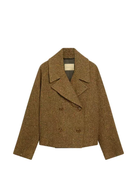 Palton Momoni cu model herringbone cu două rânduri de nasturi galben