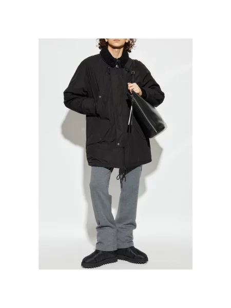 Lniana parka Dolce And Gabbana z kapturem czarna
