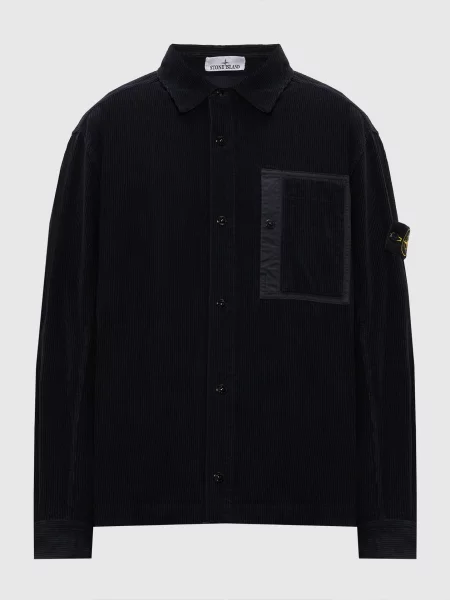 Вельветова сорочка з патчем логотипа Stone Island синя