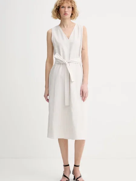 Calvin Klein καλοκαιρινό φόρεμα με λινό μπεζ