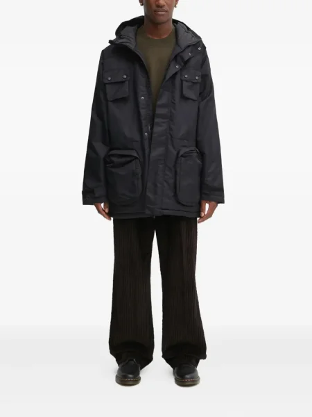 Geacă parka Adidas cu dungi cu glugă cu șireturi albastru