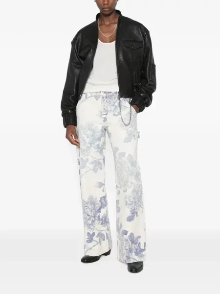 Blugi R13 cu model floral cu imagine alb