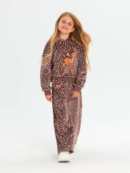 Sinsay Kalhoty wide leg s výšivkou Bambi hnědá