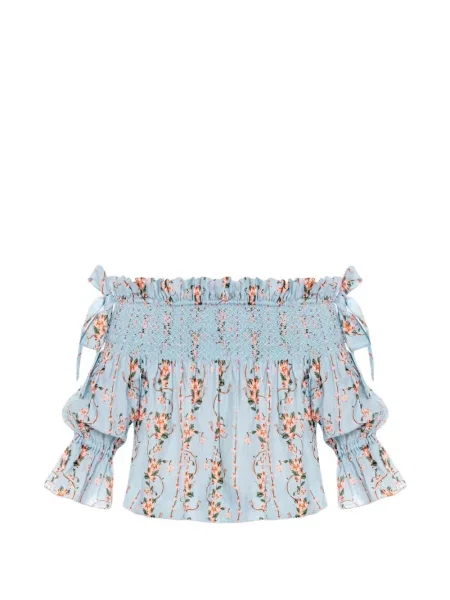 Bluză Agua By Agua Bendita cu model floral cu imagine albastru