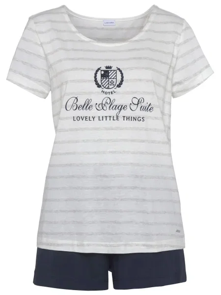 LASCANA Pijama bej / albastru noapte alb