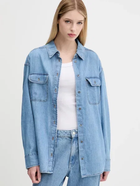 Tommy Jeans cămașă din cu guler clasic relaxed albastru