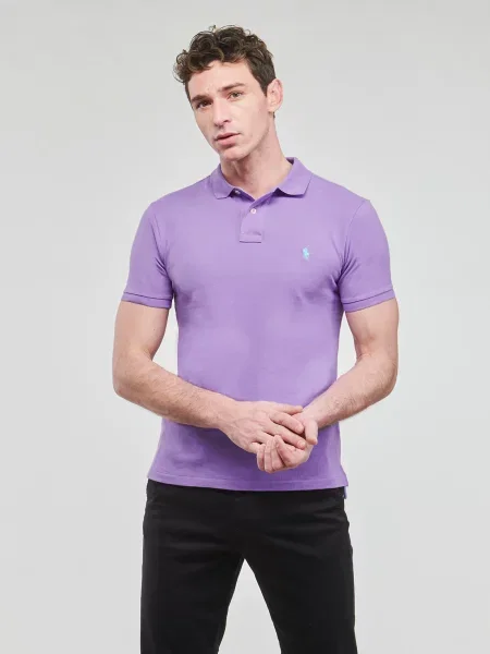 Mrežasta polo majica Polo Ralph Lauren s vezom ljubičasta