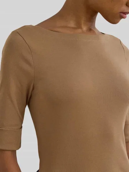 T-shirt z prążkowanym dekoltem w łódkę model ‘JUDY’ Lauren Ralph Lauren