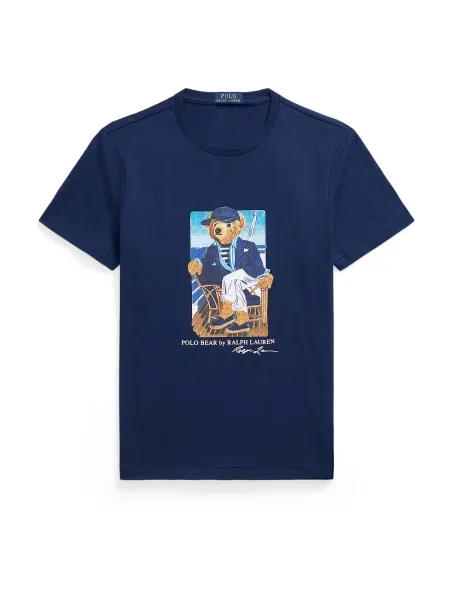 Polo Ralph Lauren Tricou bleumarin / albastru deschis / maro deschis alb