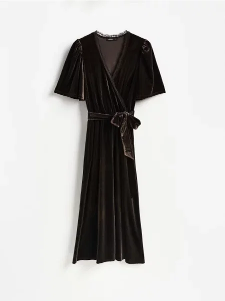 Reserved Rochie midi din catifea maro-închis maro