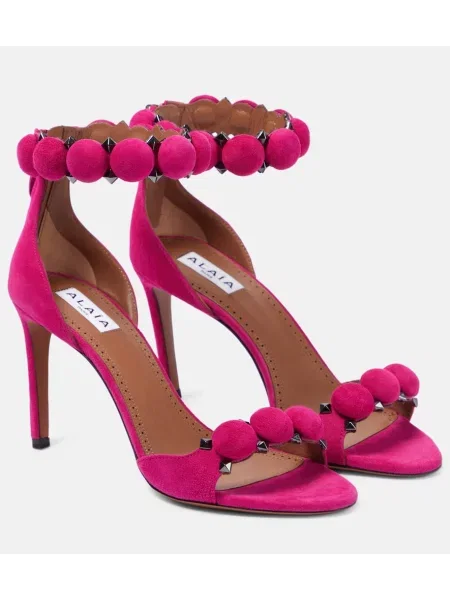 Sandały Alaã¯a zamszowe różowe