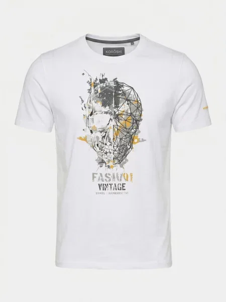 KOROSHI Tricou galben / gri alb