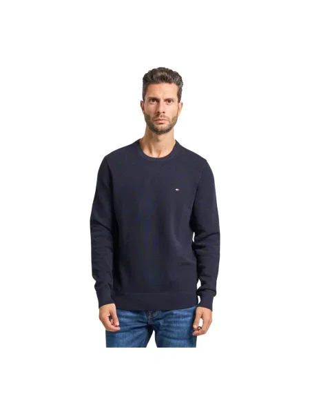 Sweter z dzianiny o kroju regular fit z czystej bawełny Tommy Hilfiger granatowy