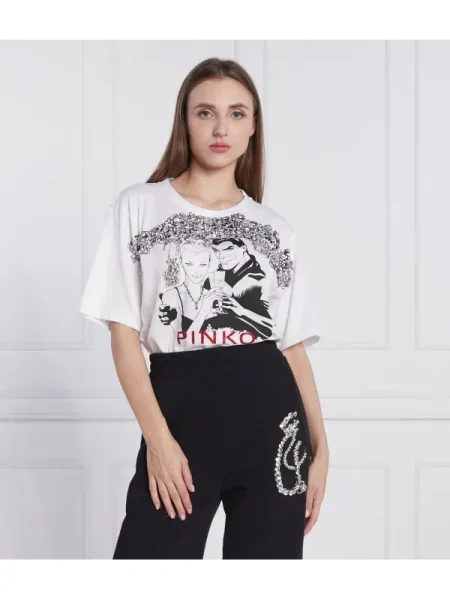 Pinko Tricou PINKO X DIABOLIK FEDERICA alb