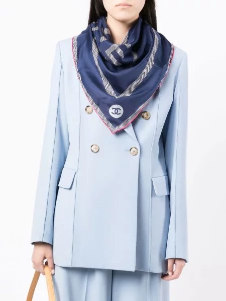 Hedvábný šál Chanel Pre-owned s potiskem modrý