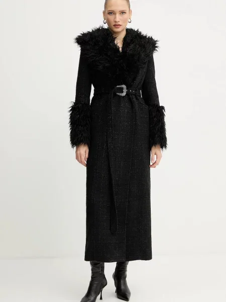 Versace Jeans Couture płaszcz z domieszką wełny czarny