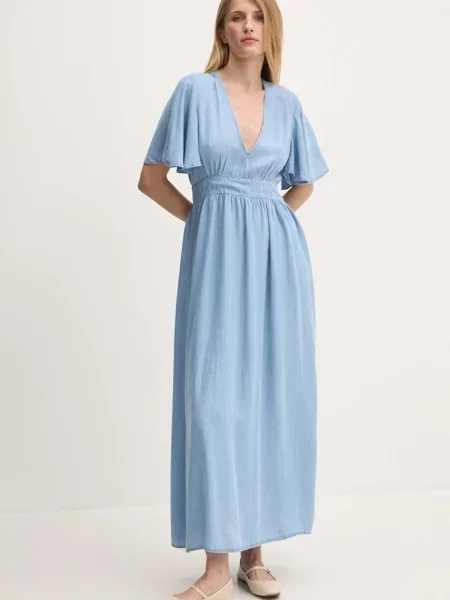 Answear Lab rochie maxi evazati albastru
