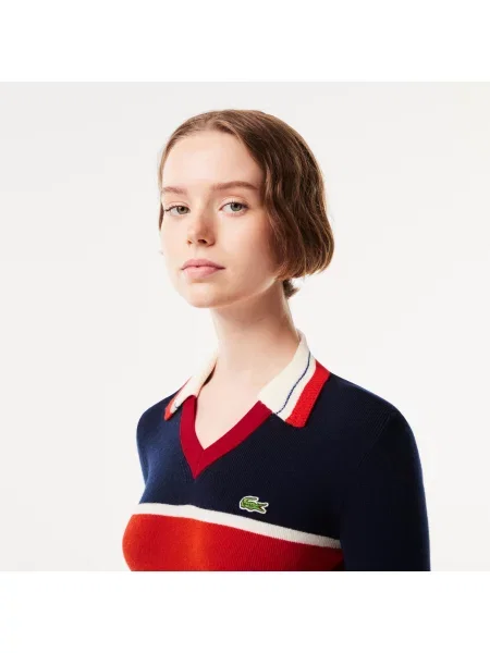 Lacoste French Made Contrast Golf Sweter biały