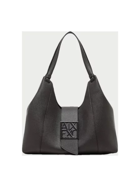 Shopperka Armani Exchange skórzana z logo brązowa