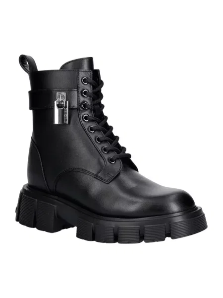 Botki Love Moschino skórzane na platformie czarne