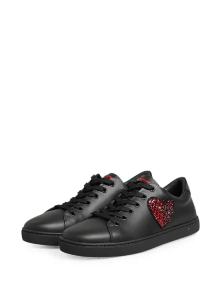 Кожени маратонки Dolce & Gabbana със сърца черно
