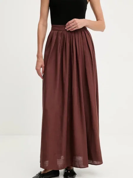 Answear.LAB spódnica z lnem maxi rozkloszowana brązowy